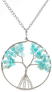 1pc Tree of Life Prosperity Gemstone Pendant Necklace 26 inch Healing Crystal Stones Chakras Energy Rock Hypoallergenic Tarnish Resistant Women Men Jewellery