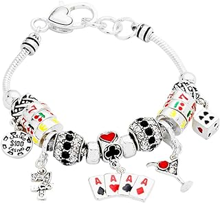 Lola Bella Gifts Casino Poker Black Jack Ace Spades Theme Charm Bracelet w Gift Box