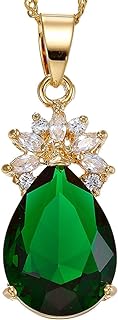 Gold-Plated Brass RIZILIA Pendant with Curb Chain and Simulated-Emerald - Pear Cut Design for Elegant Modern Style