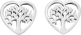 AeraVida True Heart Cover Tree of Life .925 Sterling Silver Stud Earrings | Tree Sterling Silver with Heart Earrings | Sterling Stud Earrings for Women | Tree of Stud Earrings for Women