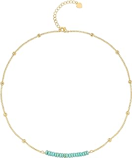 SOFYBJA 18k Gold Chain Choker Dainty Turquoise Beads Bar Necklace for Women Handmade Gemstone Jewelry for Mother's Day