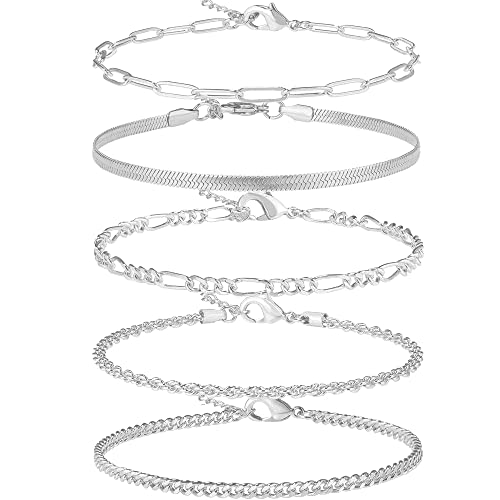 Ankle Bracelet for Women 14K Real Gold Plated/Sterling Silver Plated Anklet Bracelets for Women Waterproof Cuban Link Chain Anklets Set for Women Summer Jewelry for Women 9"+2"