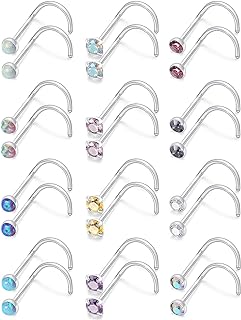 18G Opal Nose Ring Studs in Stainless Steel for Women and Men, Variety Pack of 12 Pairs with Different Designs, Created Opal Detailing, Body Piercing Jewelry by Kridzisw