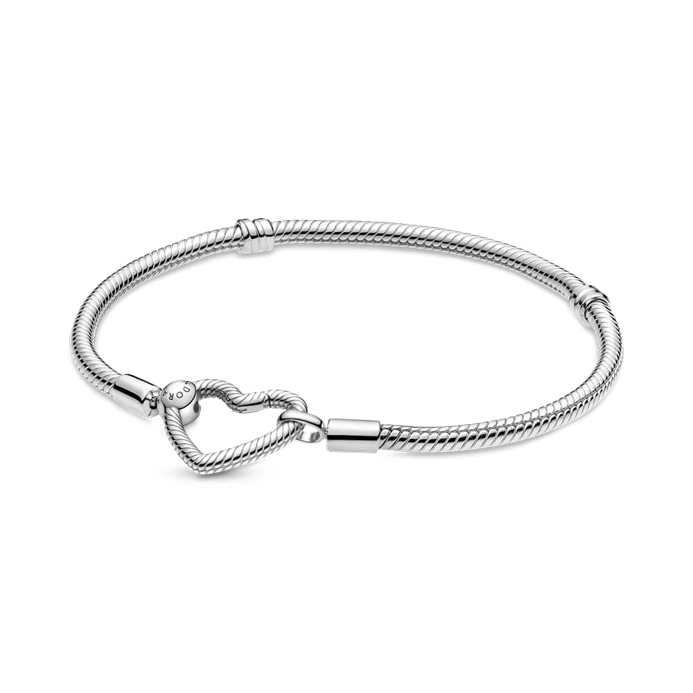 Pandora Moments Heart Clasp Snake Chain Bracelet - Charm Bracelet for Women - Compatible Moments Charms - Sterling Silver - 7.1"