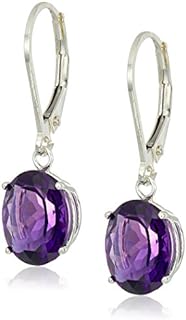 Amazon Essentials 925 Sterling Silver 4.5 Cttw, 8 x 10mm Oval Gemstone Leverback Dangle Earrings, Birthstone Elegant Jewelry for Women (previously Amazon Collection)