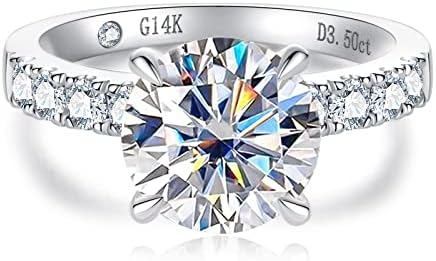 14K White Gold Engagement Ring, 4.3CTTW (3.5CT Center Stone) Moissanite Lab Grown Created Diamond, D Color and Flawless, Solid Real White Gold Wedding Anniversary Promise Ring for Women