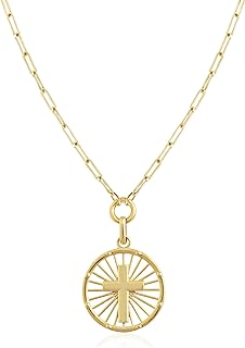 14 Inch Trendy Women's Gold Filled Medallion Pendant Necklace with Lobster Claw Clasp and Cable Chain in Yellow Gold - No Gems