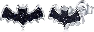 Black Bat Earrings 925 Sterling Silver Halloween Bat Stud Earrings Gothic Earrings Halloween Party Jewelry Gifts for Women Girls