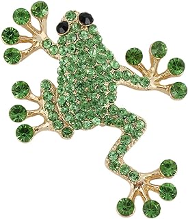 Pin-Clasp Vintage Frog Brooch with Austrian Crystals by EVER FAITH for Women - Whimsical Jumping Frog Design