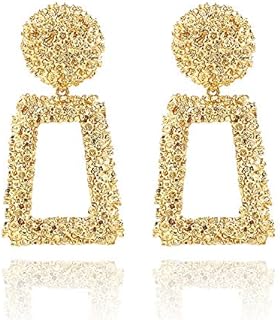 Statement Drop Earrings Metal Crystal Geometric Earrings Square Dangle Earrings Raised Design Earrings Silver/Gold for Women Girls