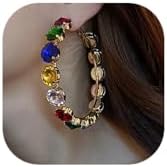 Missgrace Bohemian Alloy Clasp Multi-Gemstone Hoop Earrings with Sparkling Rhinestones for Women, Fashionable Circle/Bar Design, Ideal for Proms, Parties & Special Events