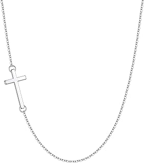 Sideways Cross Choker Necklace with Lobster Claw Clasp for Women and Girls, White Gold Plated and Adjustable, Designed by M MOOHAM