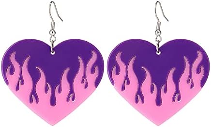Colorful Flame Acrylic Earrings Punk Fire Heart Burning Dangle Drop Earrings Transparent Funny Geometric Acrylic Flame Earrings for Women Girls