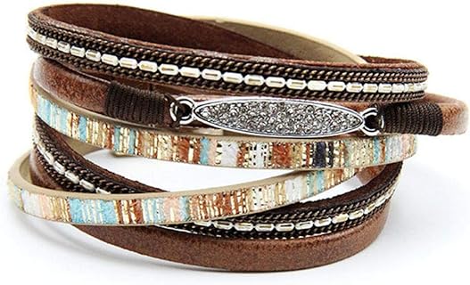 Magnetic Clasp Multilayer Leather Bracelet with Braided Chain Design for Women's Luxurious Style Accessory