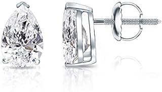 14k White Gold Lab Grown Diamond Pear Shaped Stud Earrings with Secure Screw Back for Women - Elegance and Sophistication in a V-End Prong Design