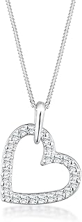 Elli Herz Anhänger Silber Halskette mit Kristallen, 45cm lange, 18mm breit, aus 925 Sterling Silber. Perfekt für Damen für Valentinstag oder besondere Anlässe