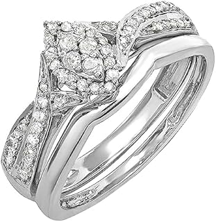 Dazzlingrock Collection 0.33 Carat (ctw) Round White Diamond Marquise Shape Bridal Engagement Ring Set 1/3 CT, Sterling Silver