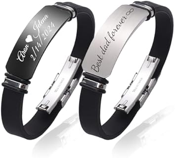 Buckle Clasp Engraved ID Bracelet - Rope Chain Personalized Accessory for Men/Dad/Husband - Stainless Steel and Silicone