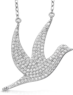 Gem Stone King 925 Sterling Silver Hope Dove White Moissanite Pendant Necklace For Women Limited Edition By Keren Hanan (0.73 Cttw Pave Setting, 1 Inch Dove with 18 Inch Chain)