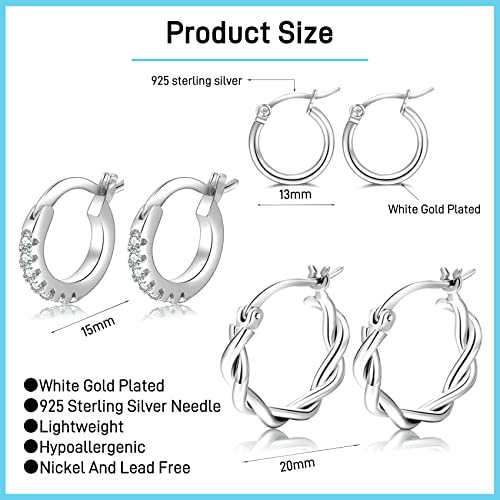 Gold Hoop Earrings for Women Sterling Silver Post Small Gold Hoop Earrings 14k Real Gold Tiny Hypoallergenic Small Hoop Earrings Set for Women Men Girls 13/15 /20mm