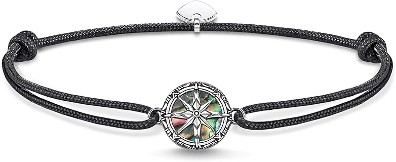 Thomas Sabo Unisex Armband mit Vintage Kompass, 925er Sterling Silber und verstellbarem Nylonband, 22 cm, ideal als zeitloses Geschenk für Damen und Herren