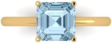 2.0 ct Asscher Cut Natural Sky Blue Topaz 14k Yellow Gold Solitaire Wedding Engagement Bridal Promise Ring