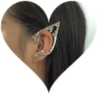 Silver Elf Ear Cuff Earrings with Push Back Design, Unique Vintage Stud Style for Women, Elf-Inspired Bold Gothic Statement Accessory