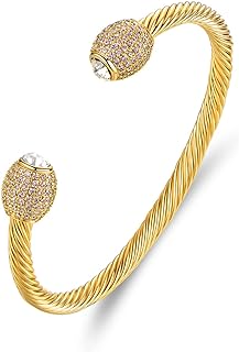 Barzel 18K Gold Plated Crystal Cable Bangle Bracelet For Women - Cuff Bangle Bracelet