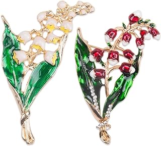 ZORZA 2Pcs Elegant Leaf Lily Valley Pin Vintage Brooch Enamel White Floral Green Leaf Gold Brooch Pin,Ideal for Women and Perfect for Valentine's Day Parties
