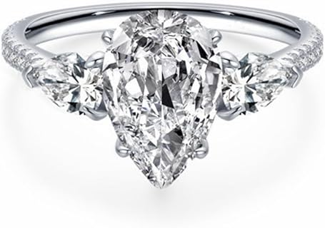 Blocaci Women's Pear-Shaped Moissanite Engagement Ring in White Gold, Featuring Center Stone and Side Stones - Customizable 10K, 14K, 18K Gold or Platinum Plated Silver Options