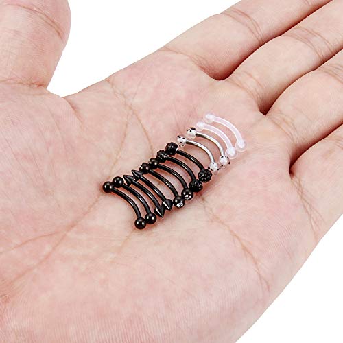 Lcolyoli 12 Pcs 16G Surgical Steel Eyebrow Piercing Rings Clear Diamond CZ Curved Barbell Rook Daith Piercing Retainer Body Jewelry for Women Men