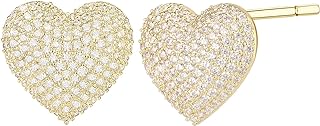 ANNBABIC Heart Stud Earrings for Women - Cubic Zirconia Heart Stud Earrings for Girls - Bent Heart Earrings