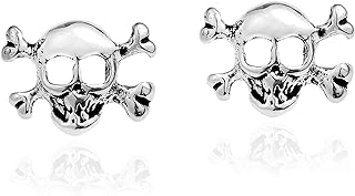AeraVida Stylish Sterling Silver Skull & Crossbones Post Stud Earrings