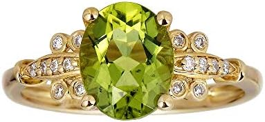 Gin & Grace 10K Yellow Gold Real Diamond Statement Cocktail Ring (I1) with Genuine Peridot Daily Work Wear Jewelry for Women Gifts for Her