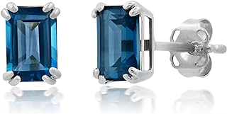 Emerald Cut Birthstone Earrings for Women – 10k Yellow & White Gold Gemstone Earrings – 6x4mm with Double Prong Setting Hypoallergenic Jewelry – Push Back Studs by Nicole Miller Fine Jewelry