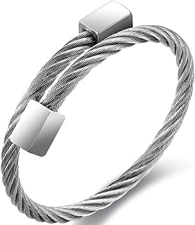 Adjustable Stainless Steel Wire Bangle Bracelet with Cubic Zirconia Charm for Men and Women, Cable Chain Design by Jude Jewelers