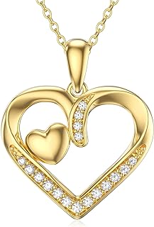 FENCCI 14K Gold Heart Necklace for Women, Gold Heart Pendant Necklace Classic Heart Jewelry Anniversary Birthday Mothers Day Gifts for Women Girls Mom Wife Girlfriend Her, 16"+2"