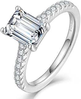 2CT Engagement Rings for Women Emerald cut 5A Cubic Zirconia Wedding Band Promise Rings for Her