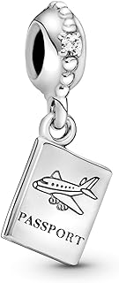 Cubic Zirconia Travel Charm Bracelet with Sterling Silver Chain for Globetrotters - Passport Dangle Design