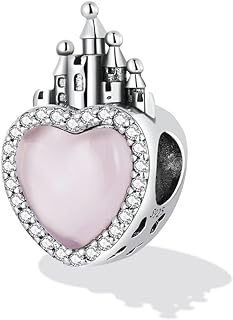Sterling Silver Clasp Fairy Tale Princess Charms Bracelet with Cubic Zircon Pendants for Girls and Women - Princess Dress, Magic Mirror, Makeup Box, Love Heart, Castle Design