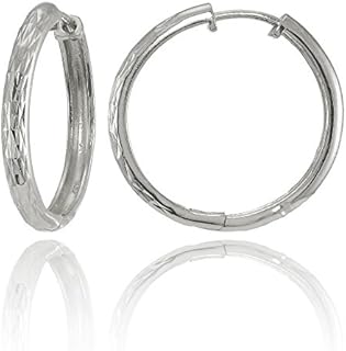 Cynthia Rowley Sterling Silver Diamond-Cut Hoops with Hinge Notched Post for Women, Elegant Hoop Design