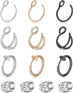 QWALIT Fake Nose Ring Fake Septum Fake Nose Rings Faux Nose Rings for Women Fake Nose Piercing Clip On Nose Ring non Piercing Fake Nose Ring Hoop Men Fake Septum Piercing Fake Septum Ring