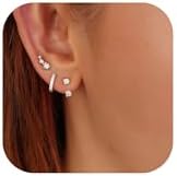 14K Gold Plated Cubic Zirconia Earring Jackets - Trendy Mix of Brass Studs and Huggie Hoops for Women - Silver Screw Back Design for Secure Fit