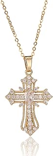 Gold Cross Necklace for Women - Handmade CZ Dainty Faith Pendant Necklace, 18K Plated Hypoallergenic Jewelry Gifts