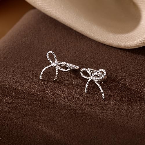 Reffeer Solid 925 Sterling Silver Bow Hoop Earrings Huggies for Women Girls Small Bowknot Hoop Earrings Cartilage Helix Earrings