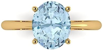 2.5 ct Oval Cut Natural Swiss Blue Topaz 18K Yellow Gold Solitaire Wedding Engagement Bridal Promise Ring