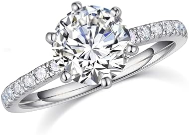 MOOSEA Moissanite Solitaire Engagement Rings for Women - 2ct D Color VVS1 Clarity Lab Created Diamond Rings 6 Claw Wedding Rings for Women 14K White Gold Vermeil Moissanite Rings for Women Jewelry