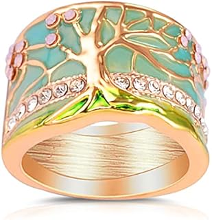 Enchanting Tree of Life Engagement Ring with Enamel Viking/Frog Design, Rose Gold Plated Brass - Ideal for Women and Girls