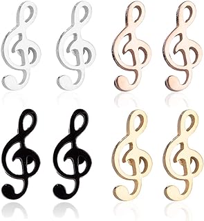 coadipress Musical Note Stud Earrings Set for Women Girls Fashion Silver/18K Gold/Black Gun Plated Asymmetry Treble Clef Music Note Studs Jewelry Gifts for Music Lover