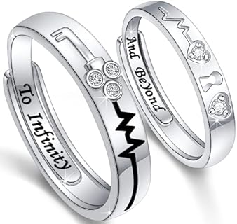Adjustable Wedding Ring Set with Cubic Zirconia for Couples - 925 Sterling Silver Heart-Shaped Promise Rings, His and Her Love Lock Design
